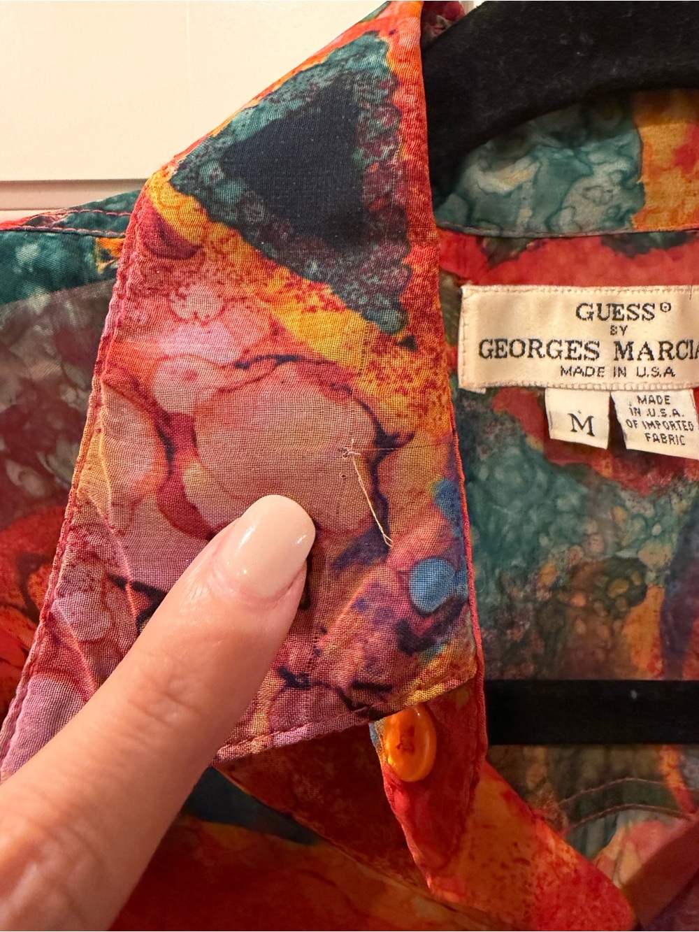 Vintage 90s GUESS by Georges Marciano Abstract Print Button Up Shirt M Made USA - Picture 10 of 11